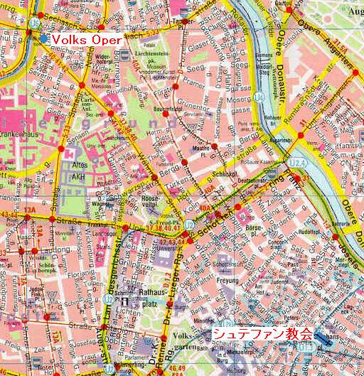 中心からフォルクスオペラへの地図